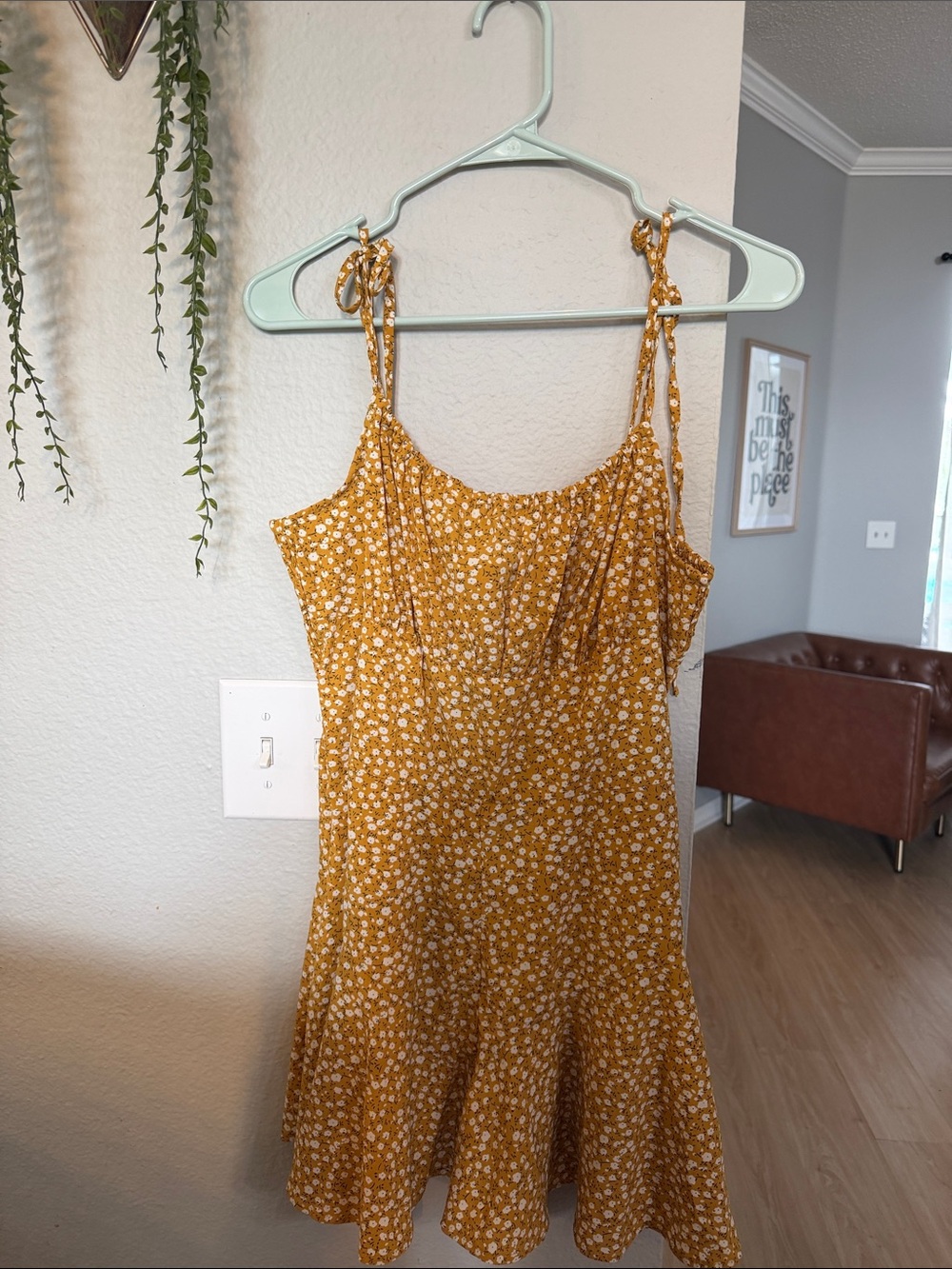Women's Mustard Floral Tie-Shoulder Sundress